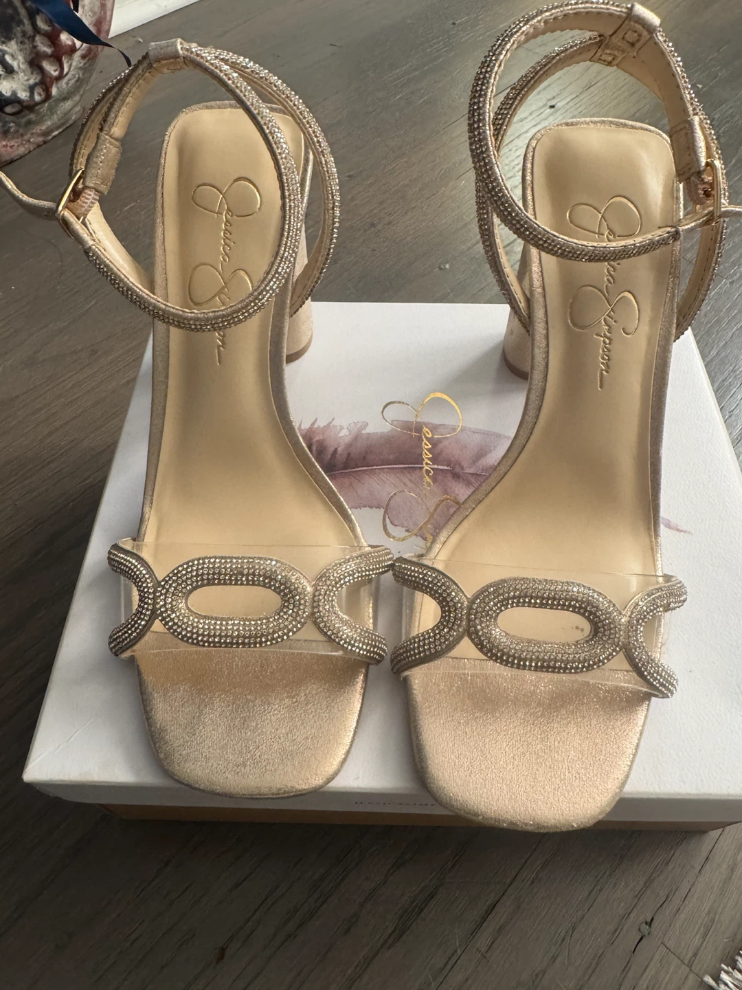 Jessica Simpson Gold Rhinestone Block Heels
