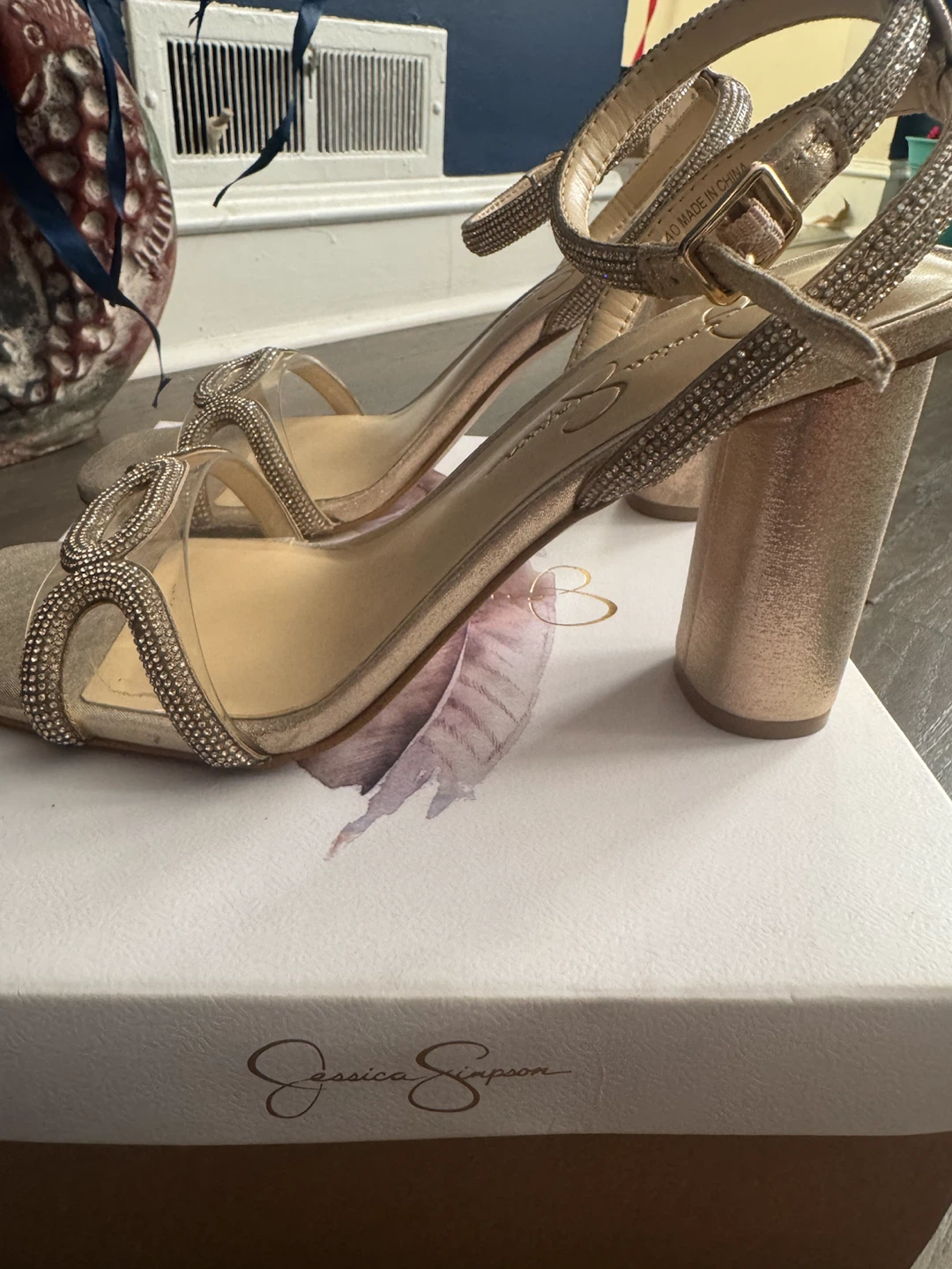 Jessica Simpson Gold Rhinestone Block Heels - photo 2