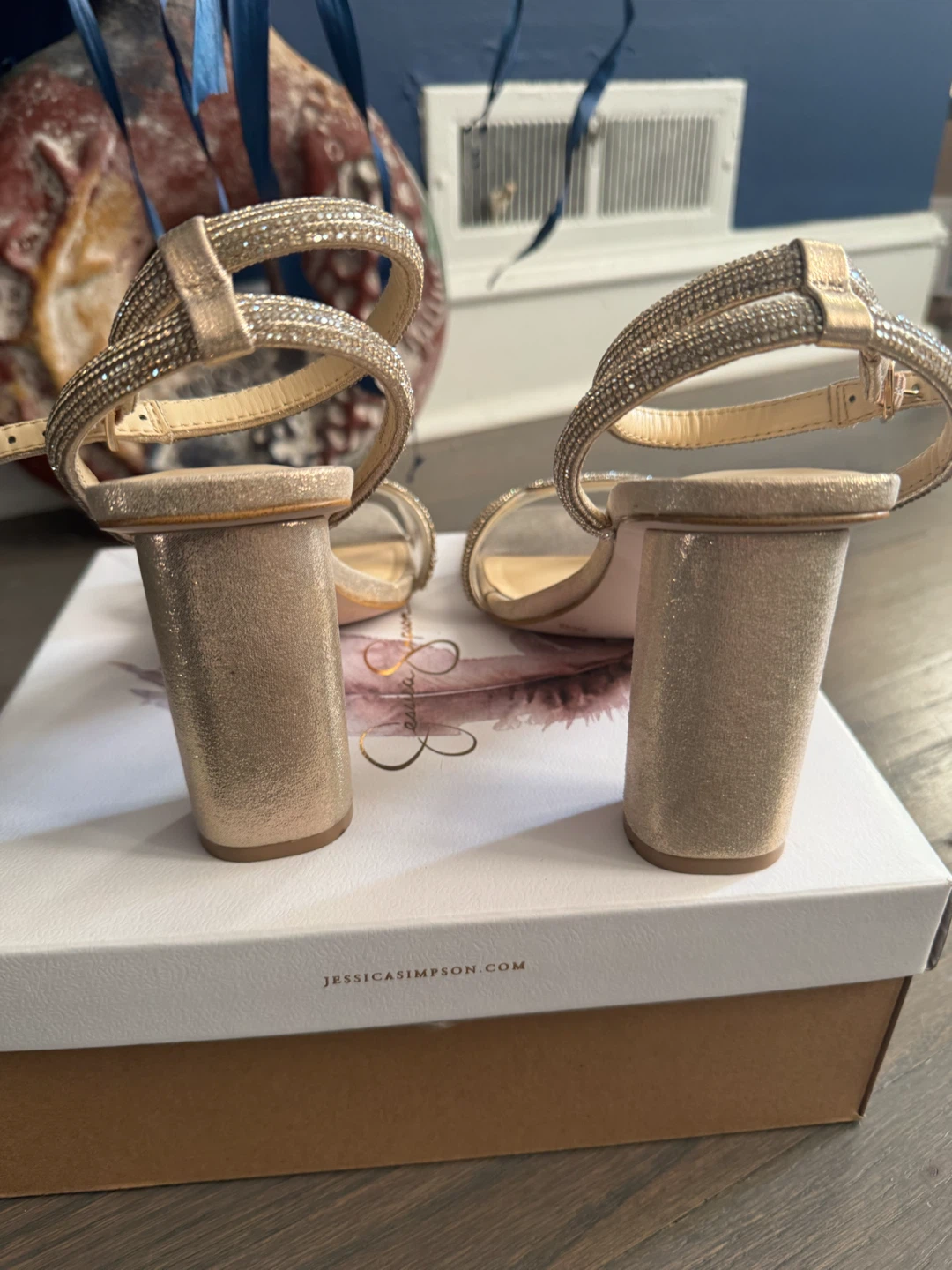 Jessica Simpson Gold Rhinestone Block Heels - photo 5