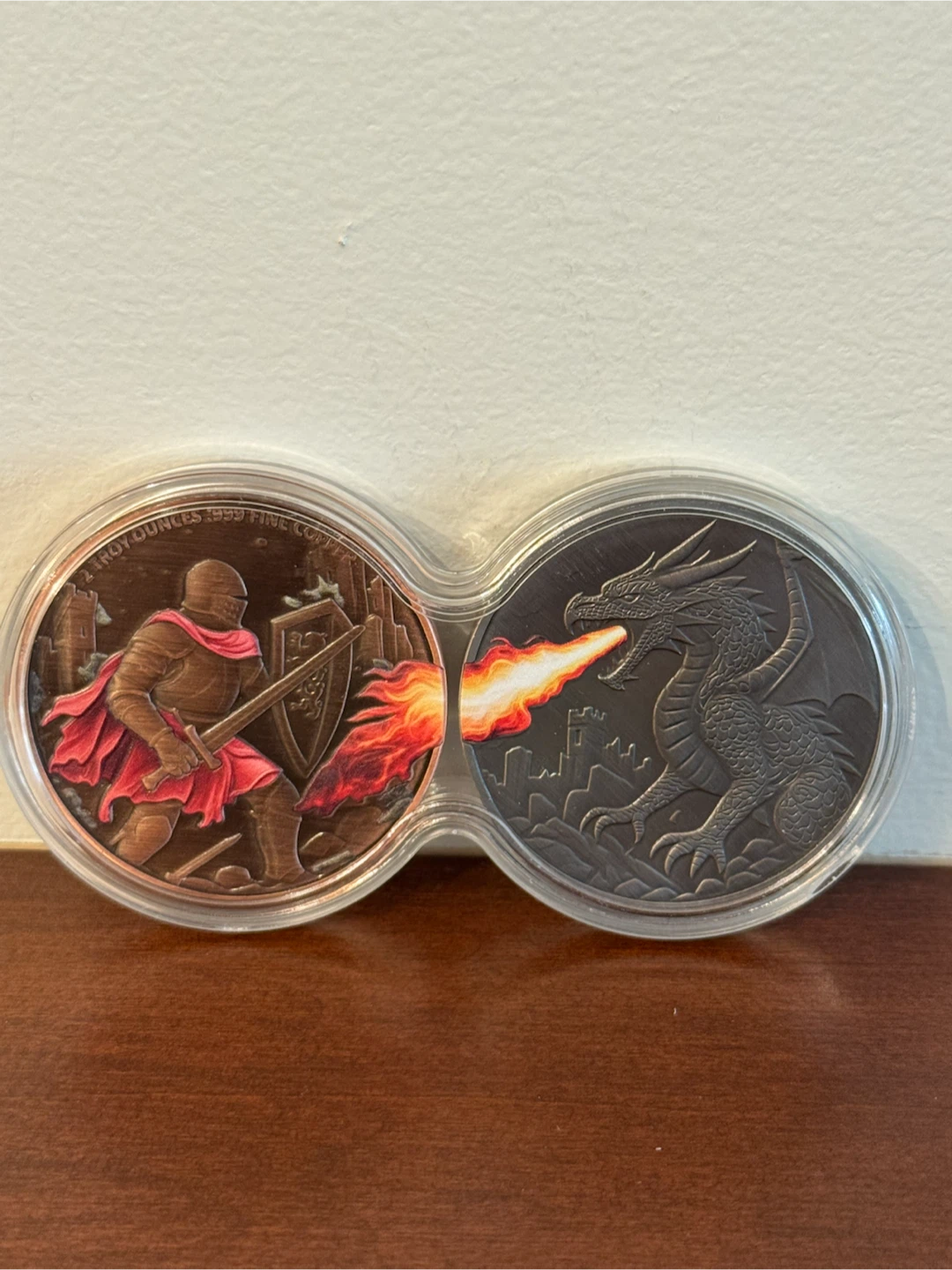 2x 2 Troy Ounce .999 Fine Copper Knight and Dragon Coin