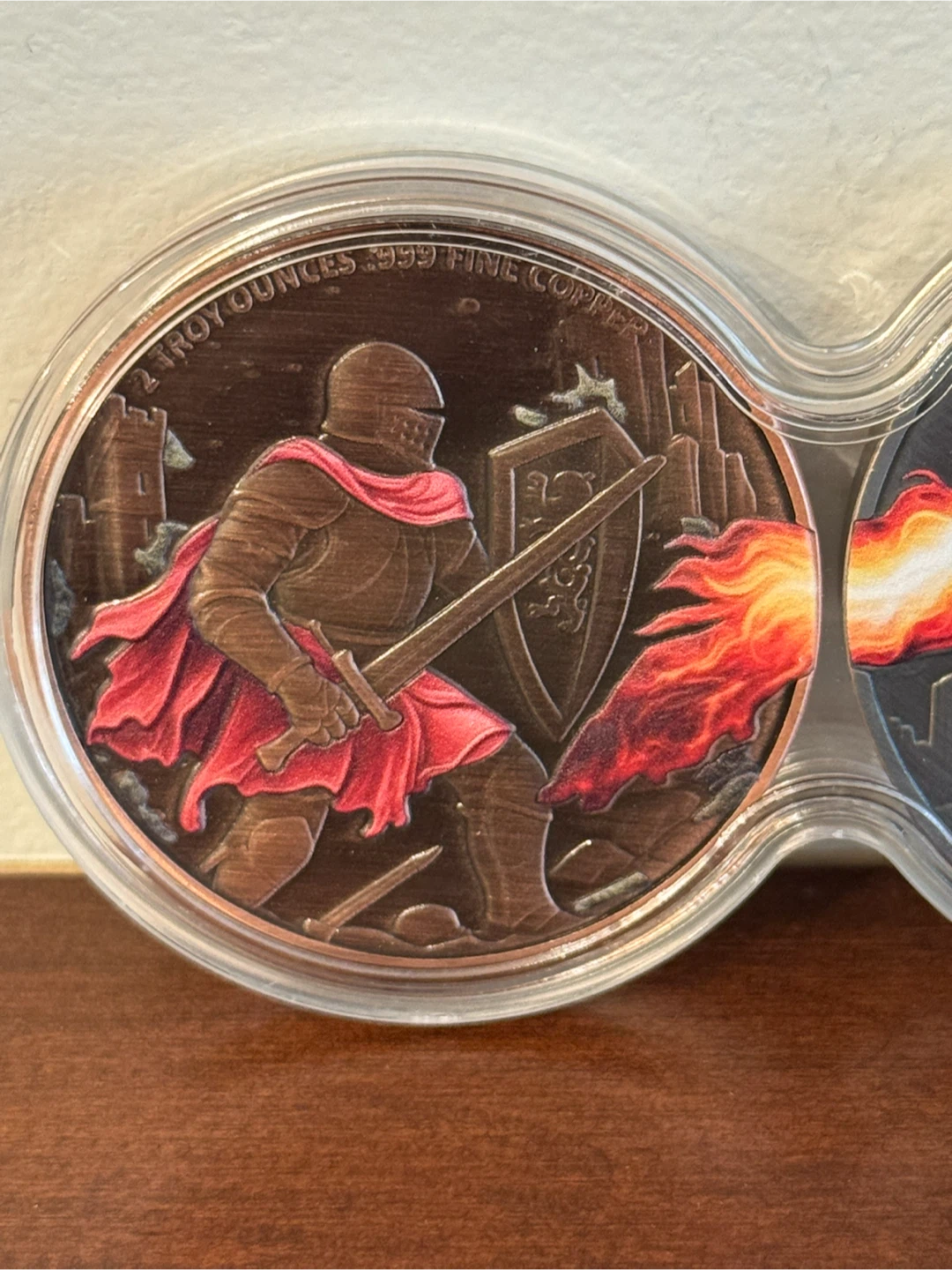 2x 2 Troy Ounce .999 Fine Copper Knight and Dragon Coin - photo 2