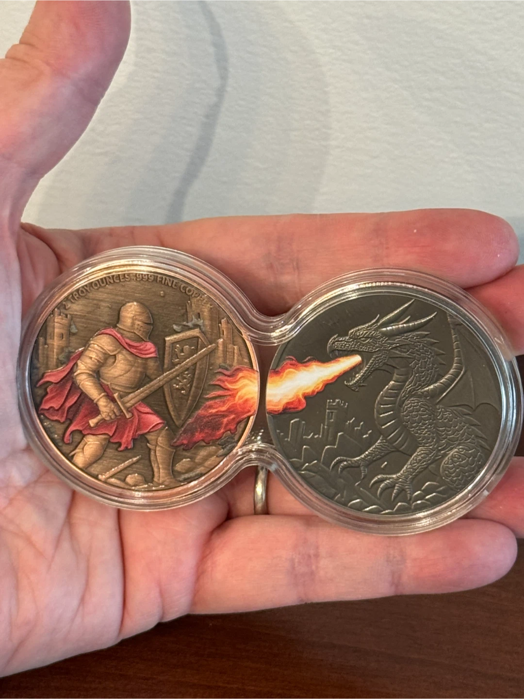2x 2 Troy Ounce .999 Fine Copper Knight and Dragon Coin - photo 4