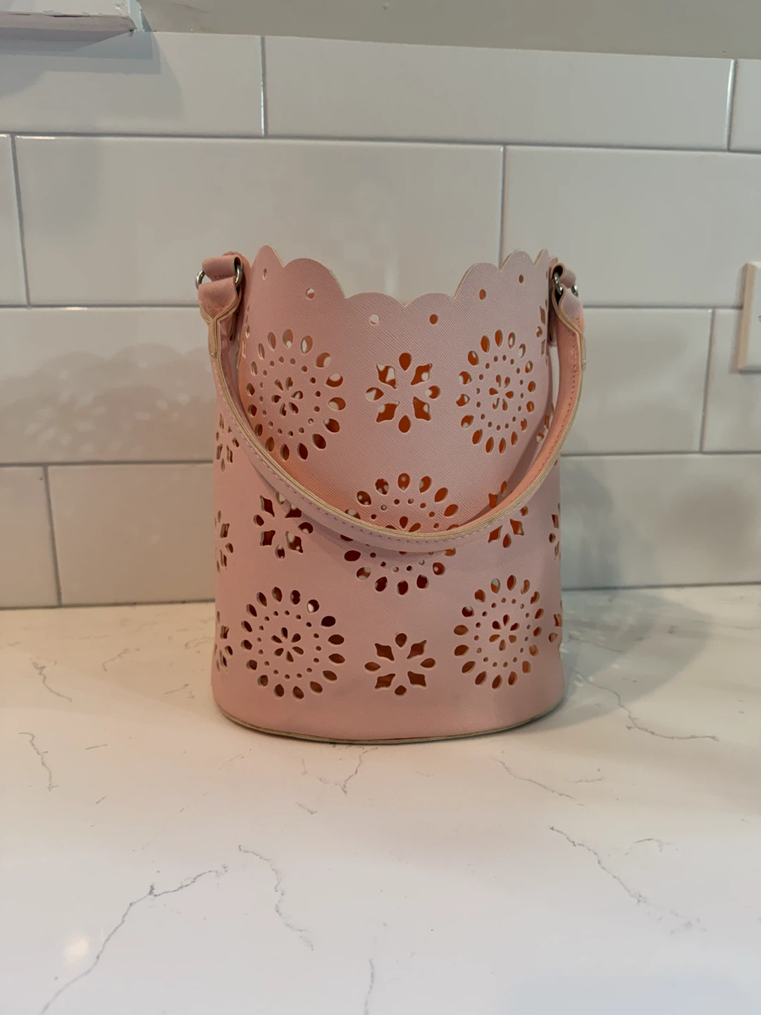 Light Pink Laser Cut Bucket Bag