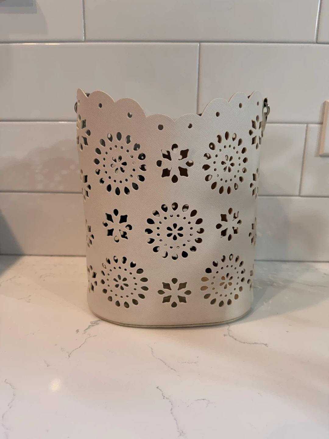 White Laser-Cut Bucket Bag