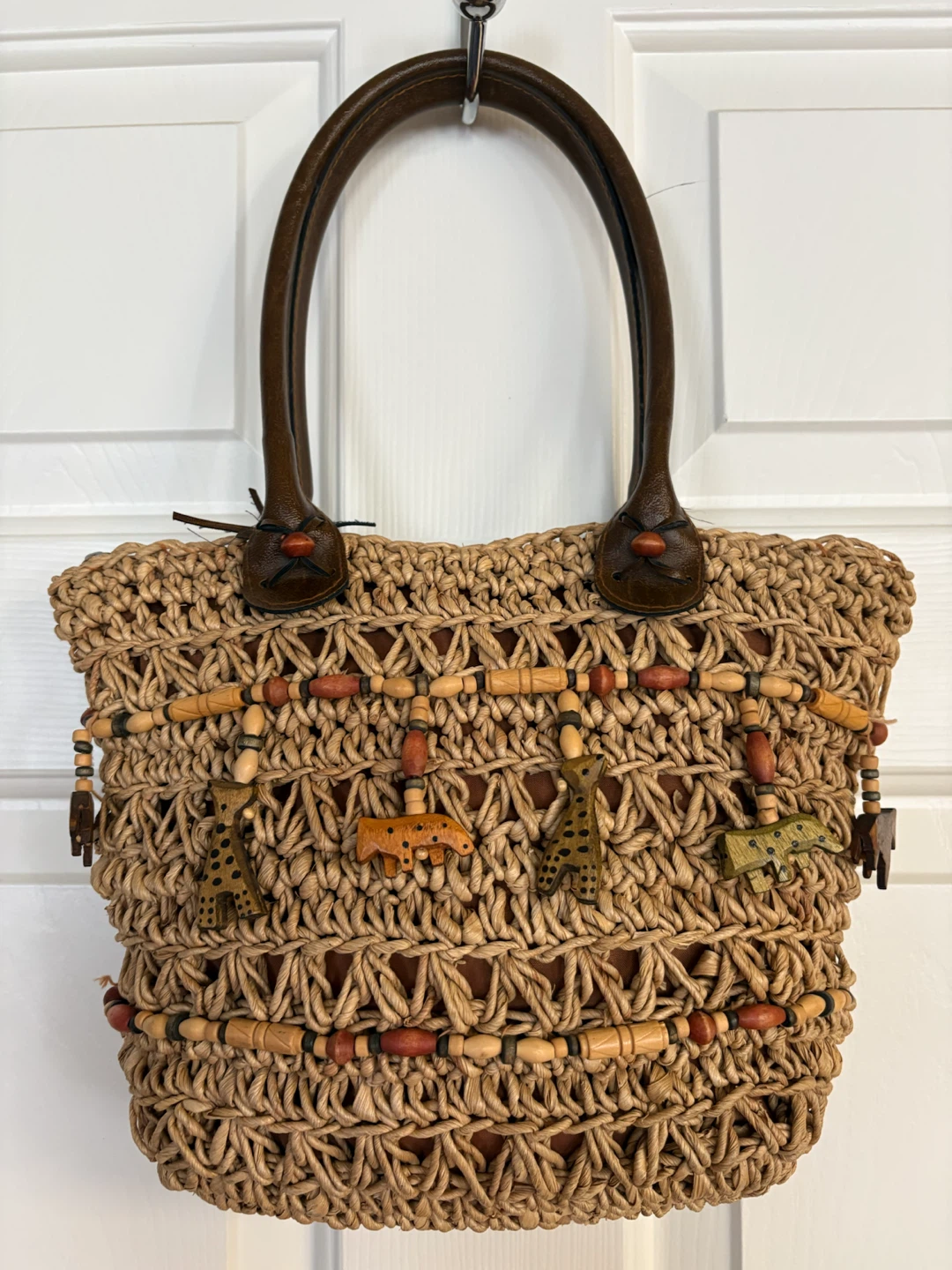 St. John's Bay Woven Straw Safari Animal Tote Bag