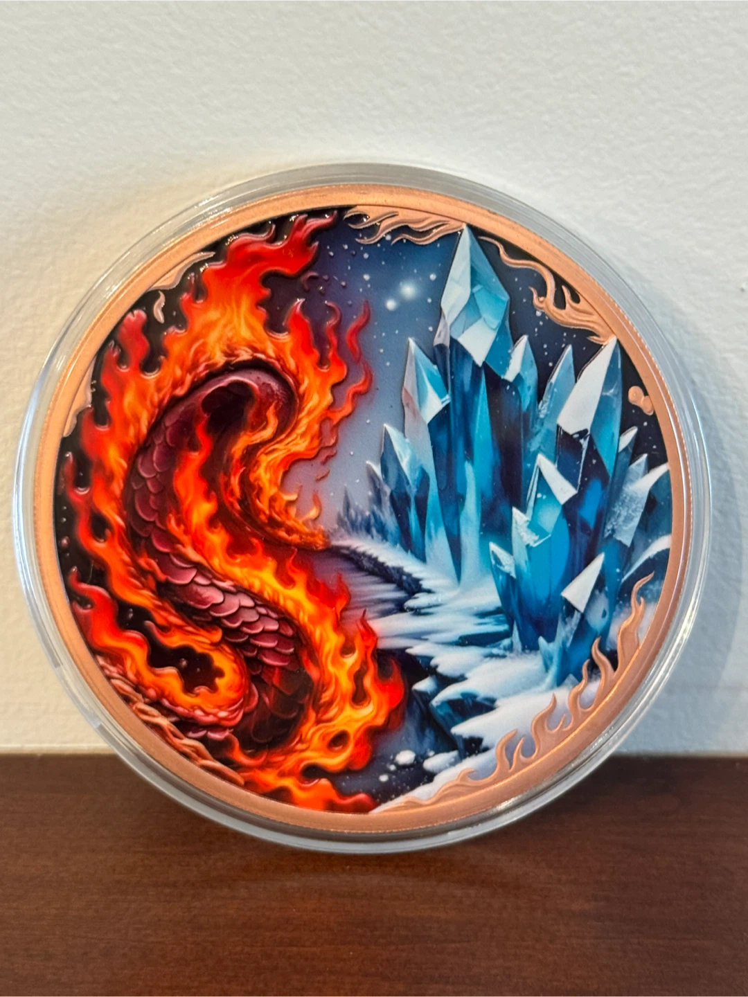 10oz AVDP 999 Copper fire and Ice Dragon Art Coin - photo 2