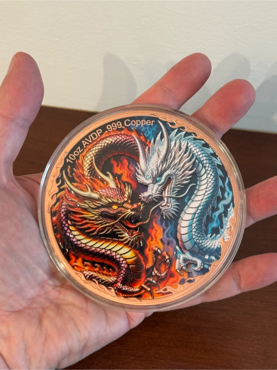 10oz AVDP 999 Copper fire and Ice Dragon Art Coin - photo 3