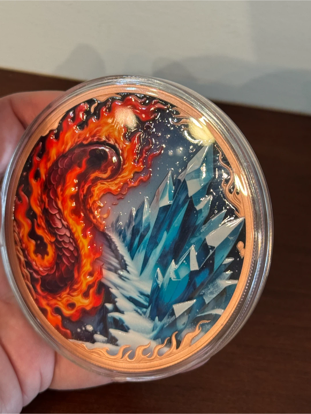 10oz AVDP 999 Copper fire and Ice Dragon Art Coin - photo 4