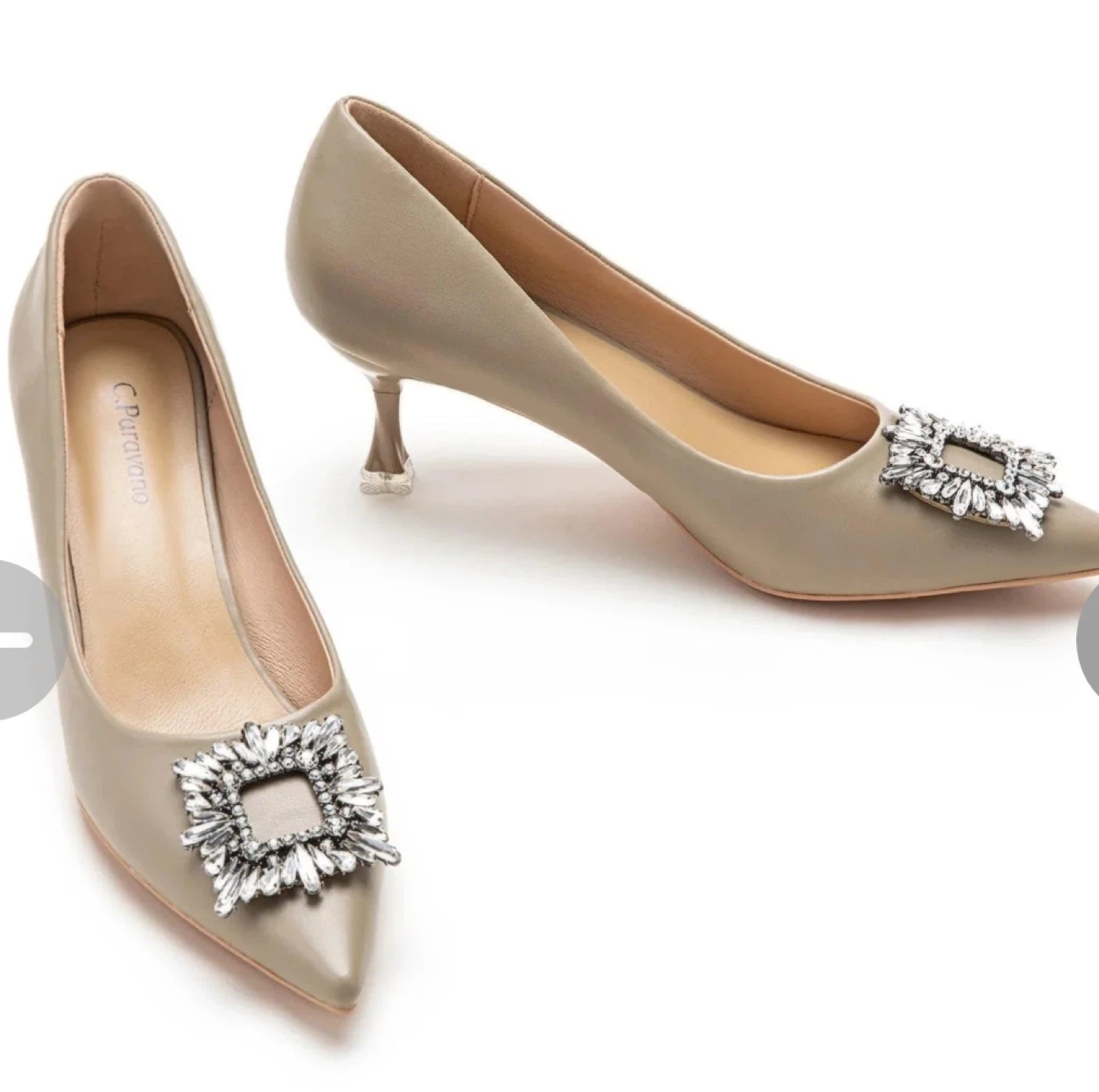C.Paravano Beaded Pointed-Toe Kitten Heels