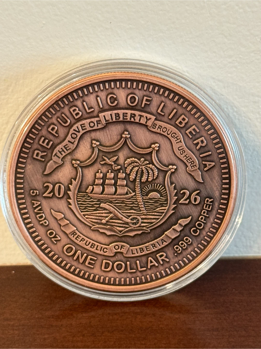 Republic of Liberia 5 oz .999 Copper Coin god of war - photo 2