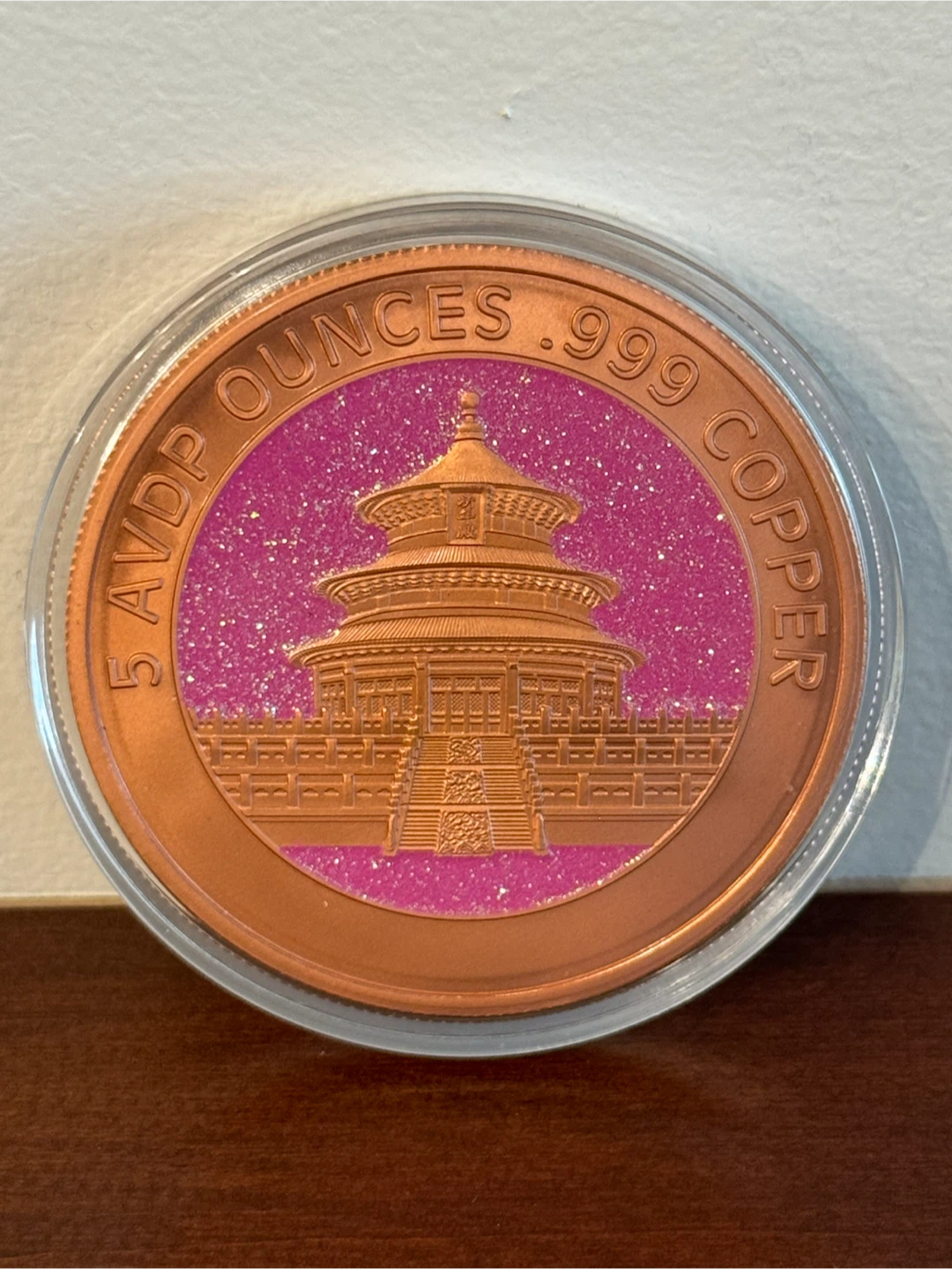 5 oz .999 Copper Round Panda Design pink glitter - photo 2