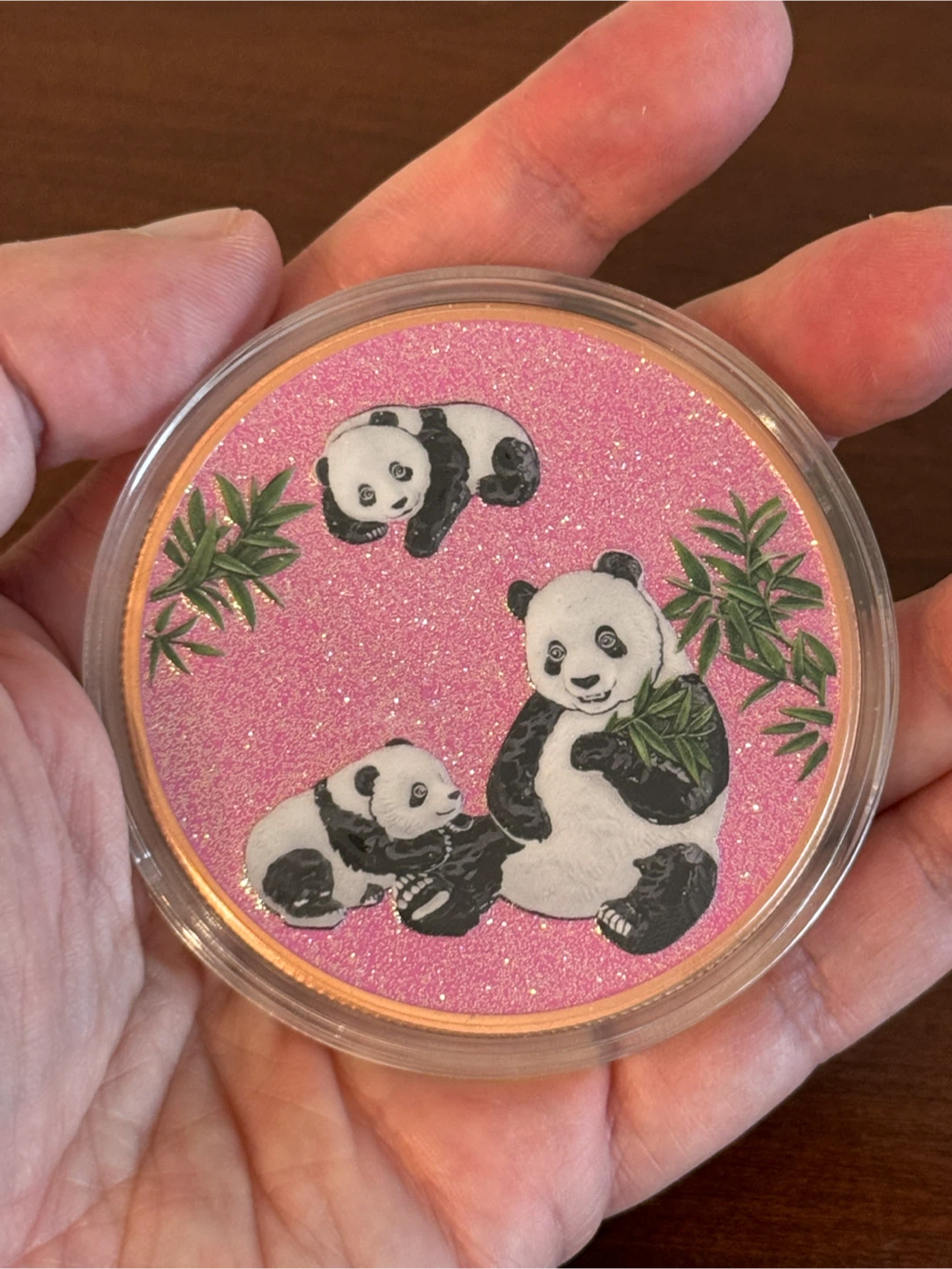5 oz .999 Copper Round Panda Design pink glitter - photo 3