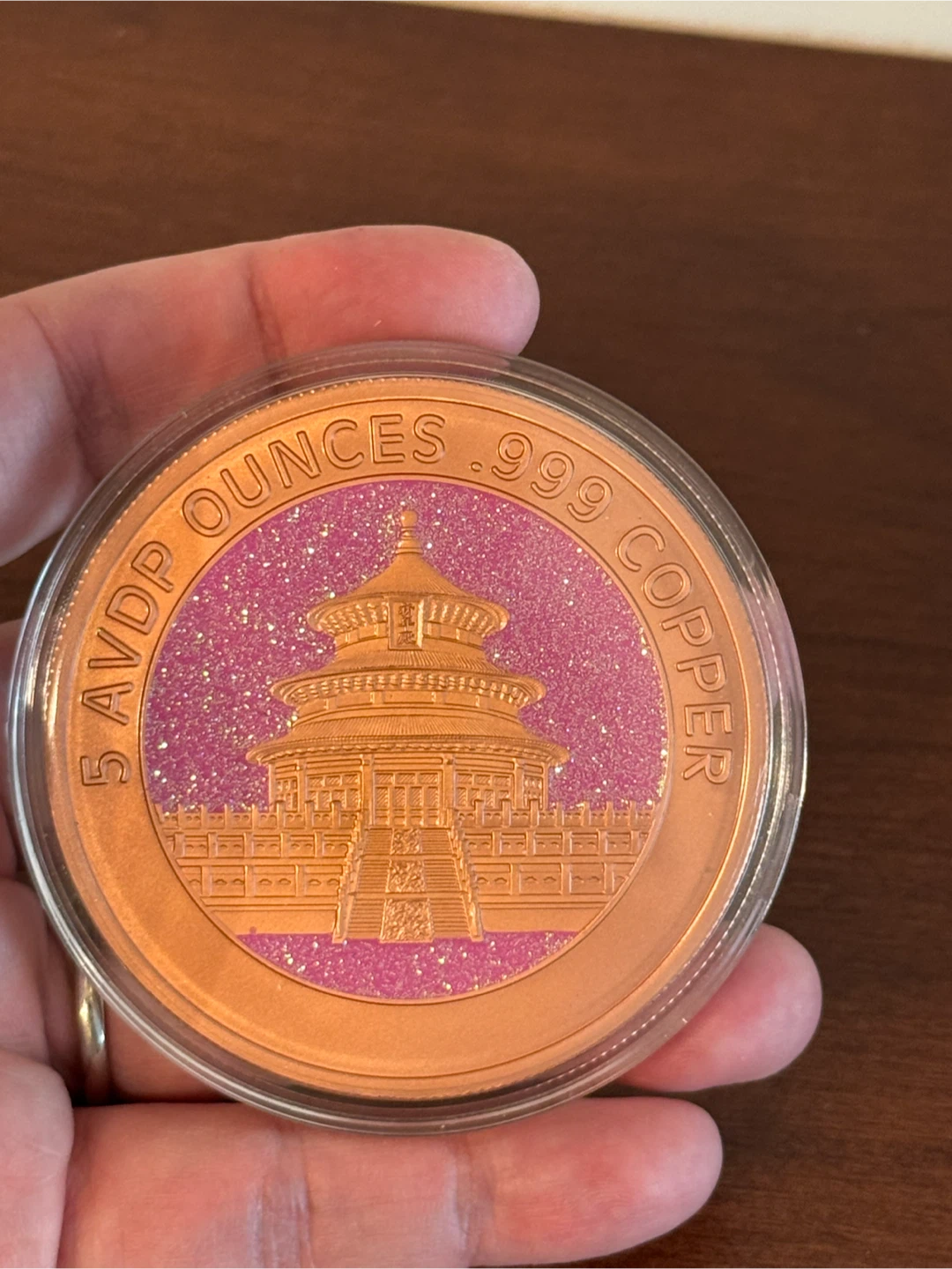 5 oz .999 Copper Round Panda Design pink glitter - photo 4