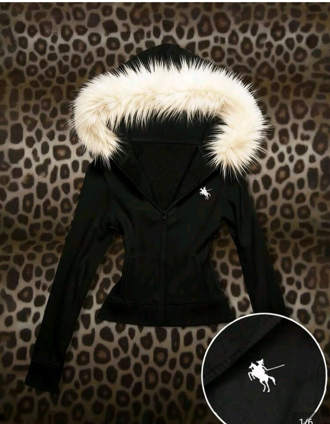 Black Hooded Zip-Up Jacket with Faux Fur