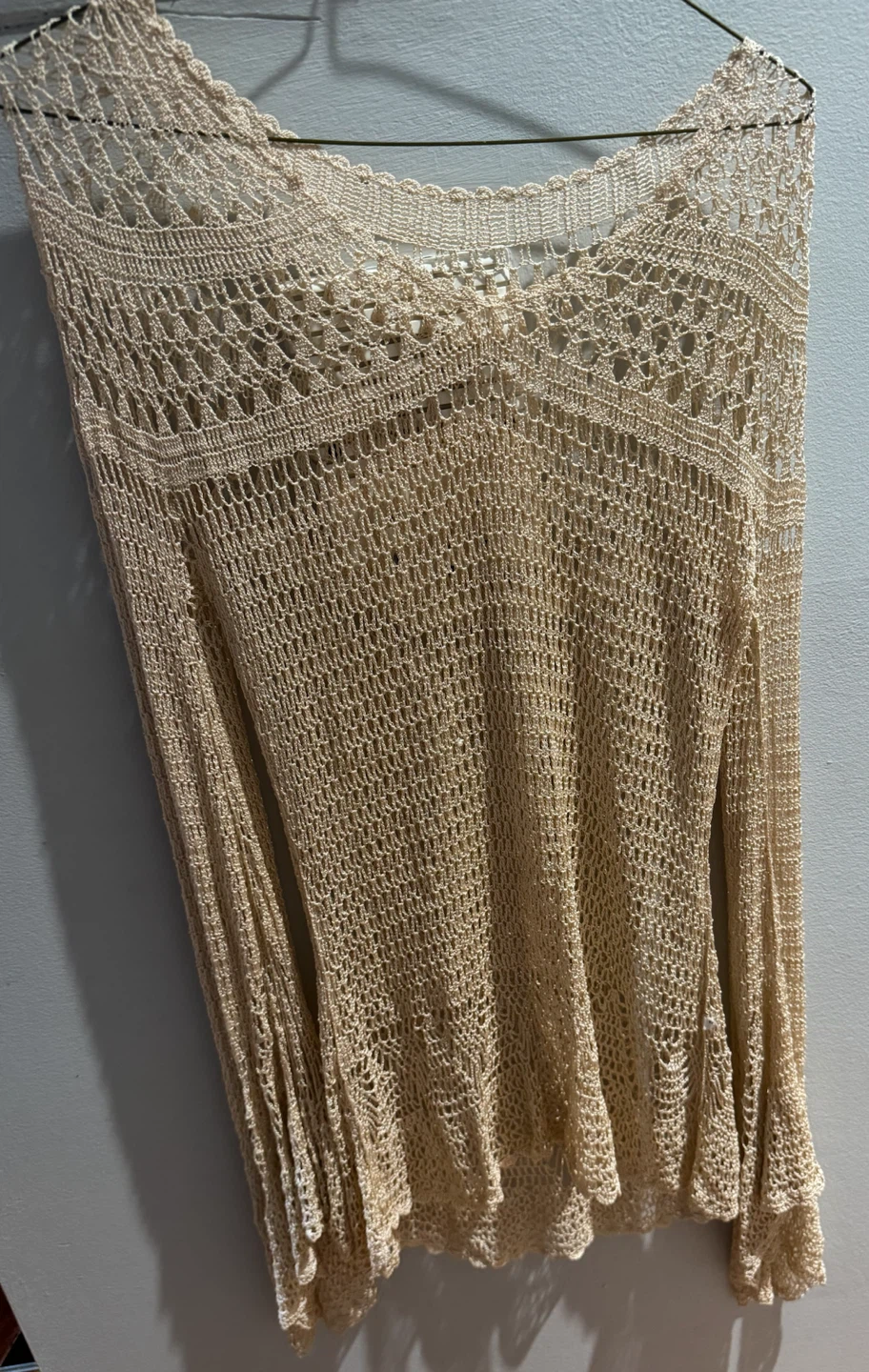 Cream Crochet Long Sleeve Top