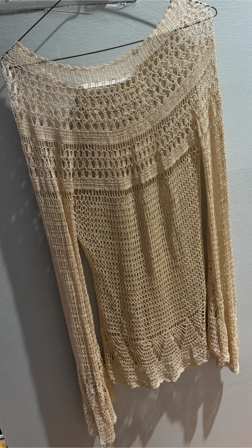 Cream Crochet Long Sleeve Top - photo 3