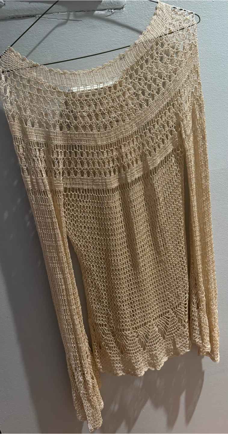 Cream Crochet Long Sleeve Top - photo 4