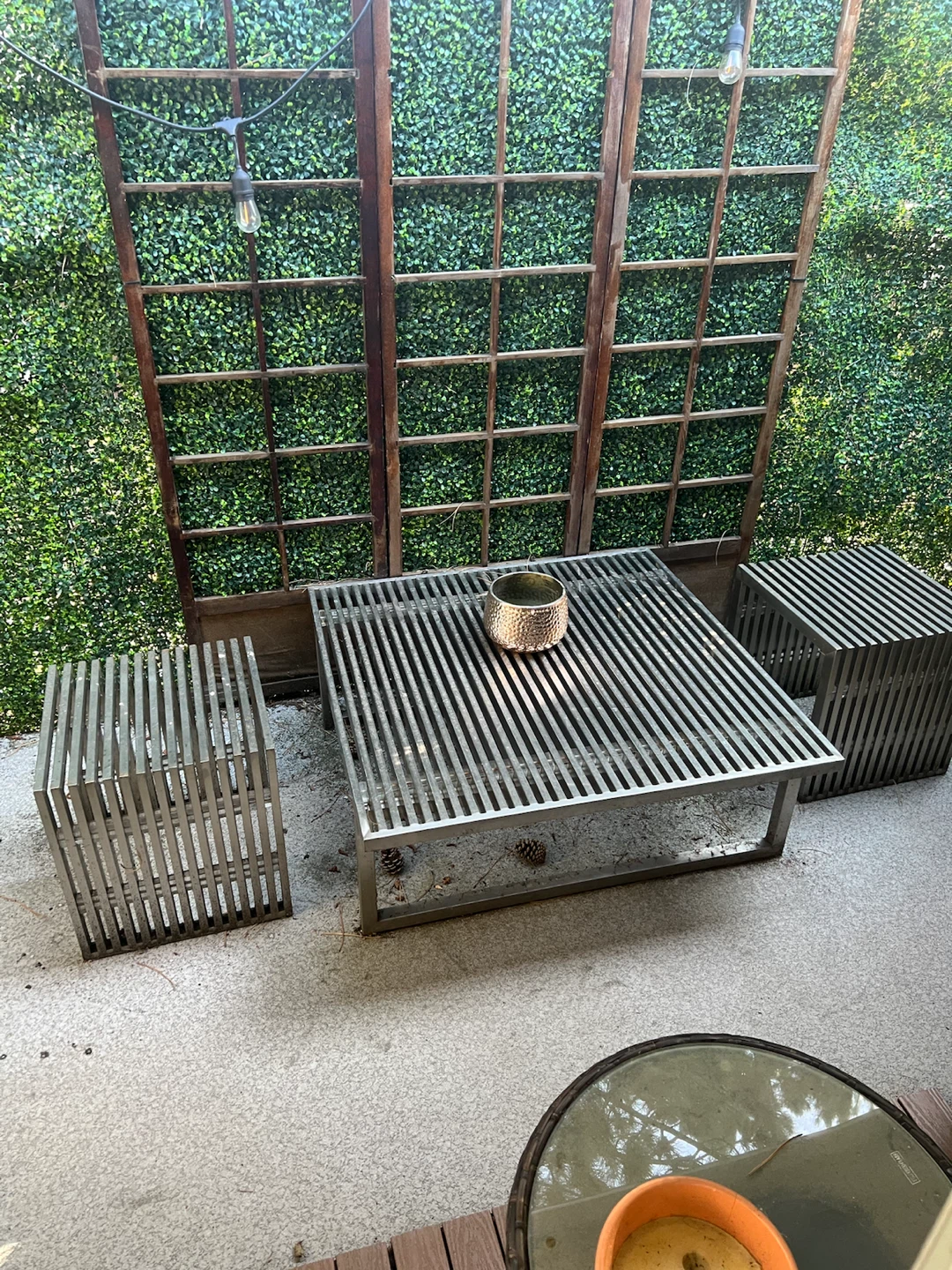 SCAN DESIGN Metal Slat Coffee Table and Stools