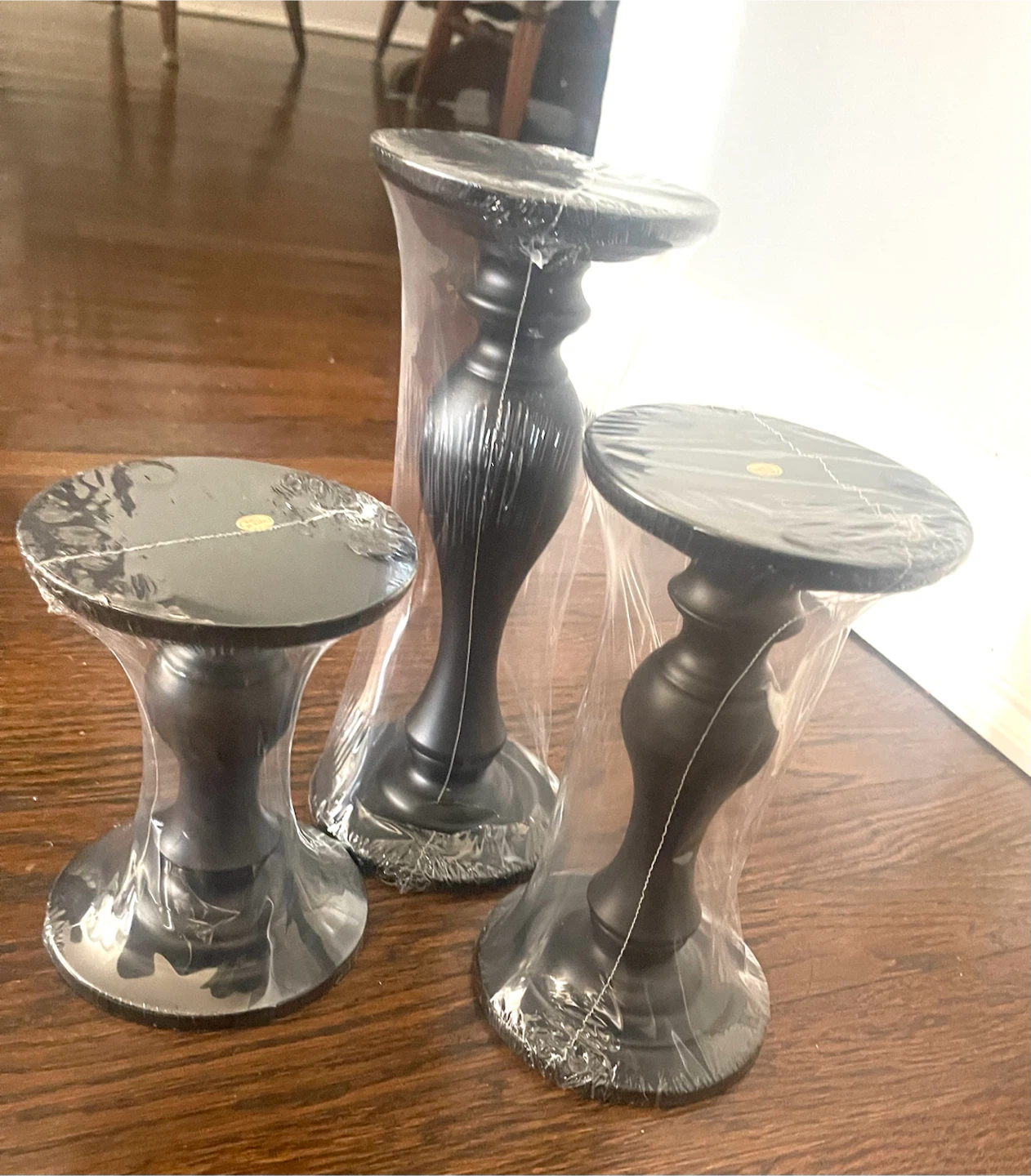 Set of 3 Matte Black Pillar Candle Holders - photo 2
