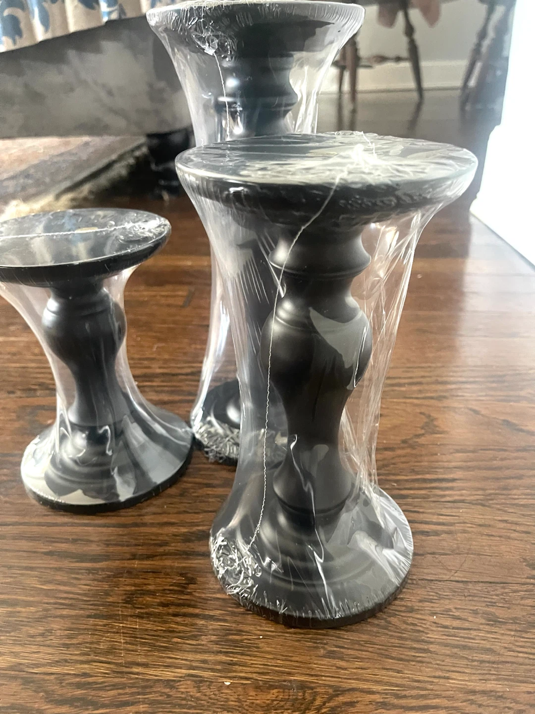 Set of 3 Matte Black Pillar Candle Holders - photo 3