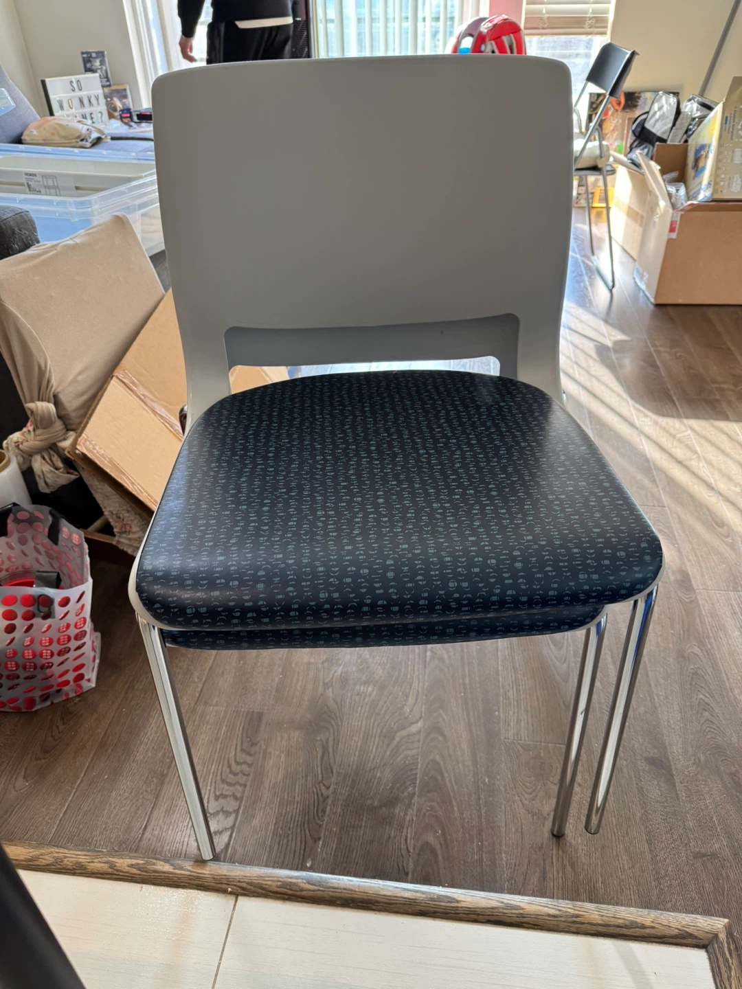 Modern Grey and Blue Stackable Chair