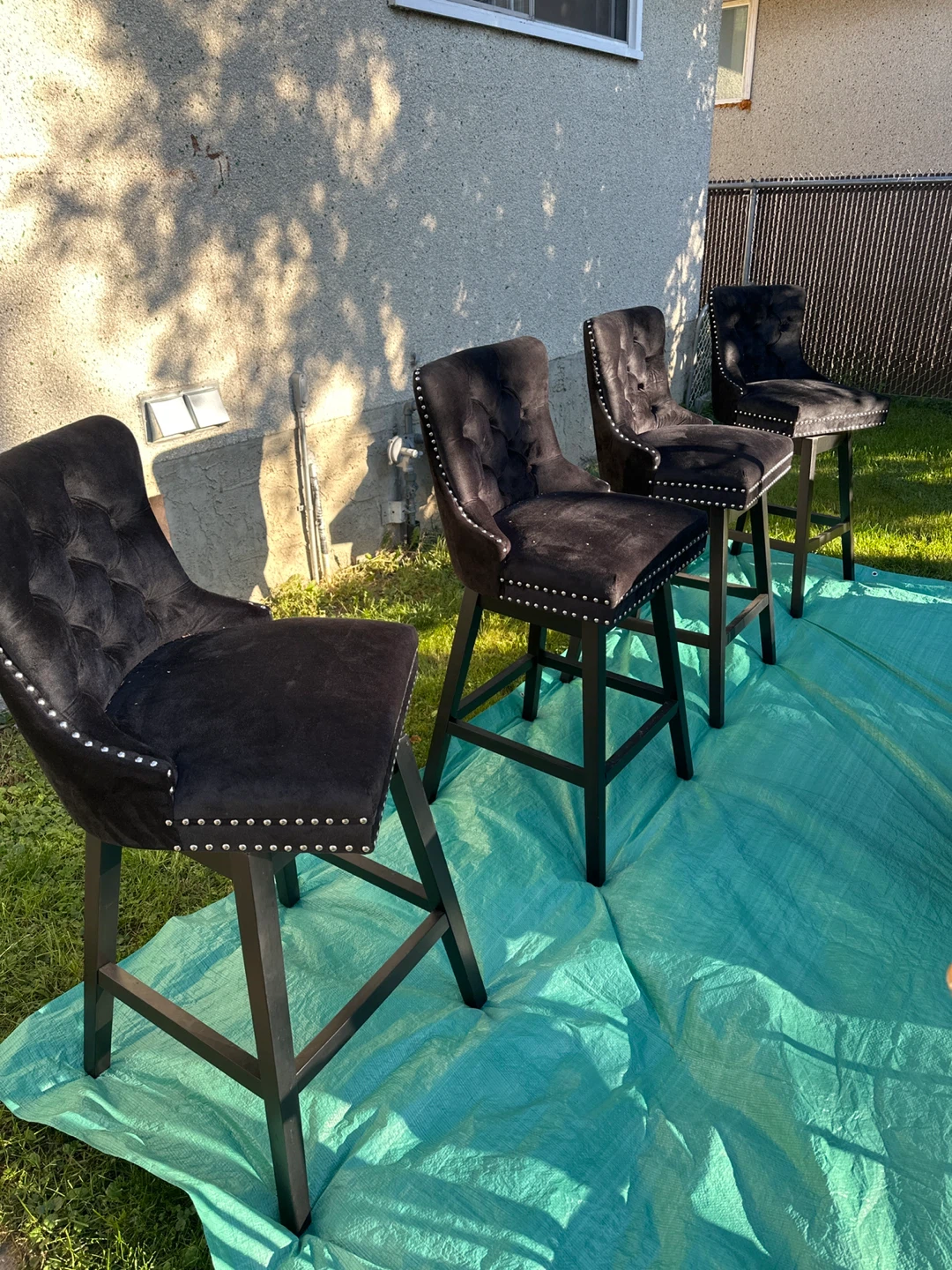 Set of 4 Black Velvet swivel Bar Stools