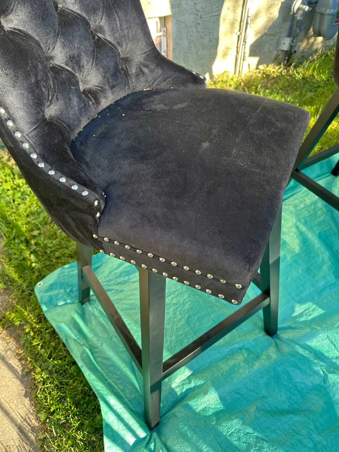 Set of 4 Black Velvet swivel Bar Stools - photo 2