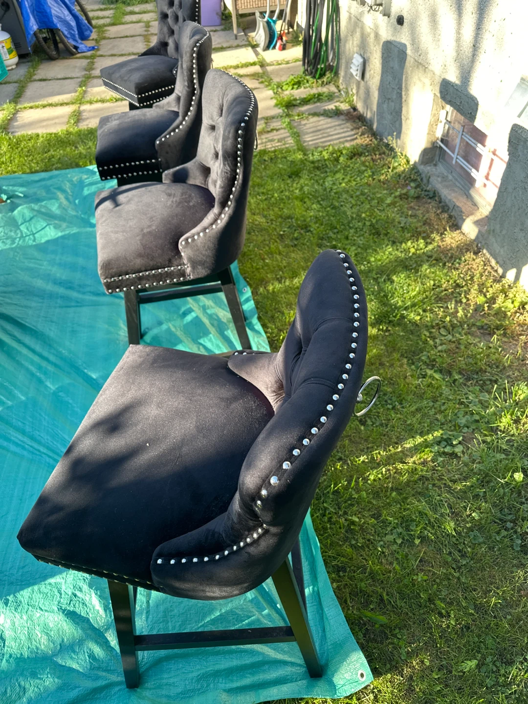 Set of 4 Black Velvet swivel Bar Stools - photo 5