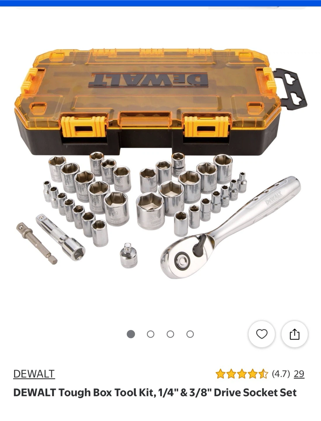 DEWALT Tough Box Tool Kit, 1/4" & 3/8" Drive Socket Set