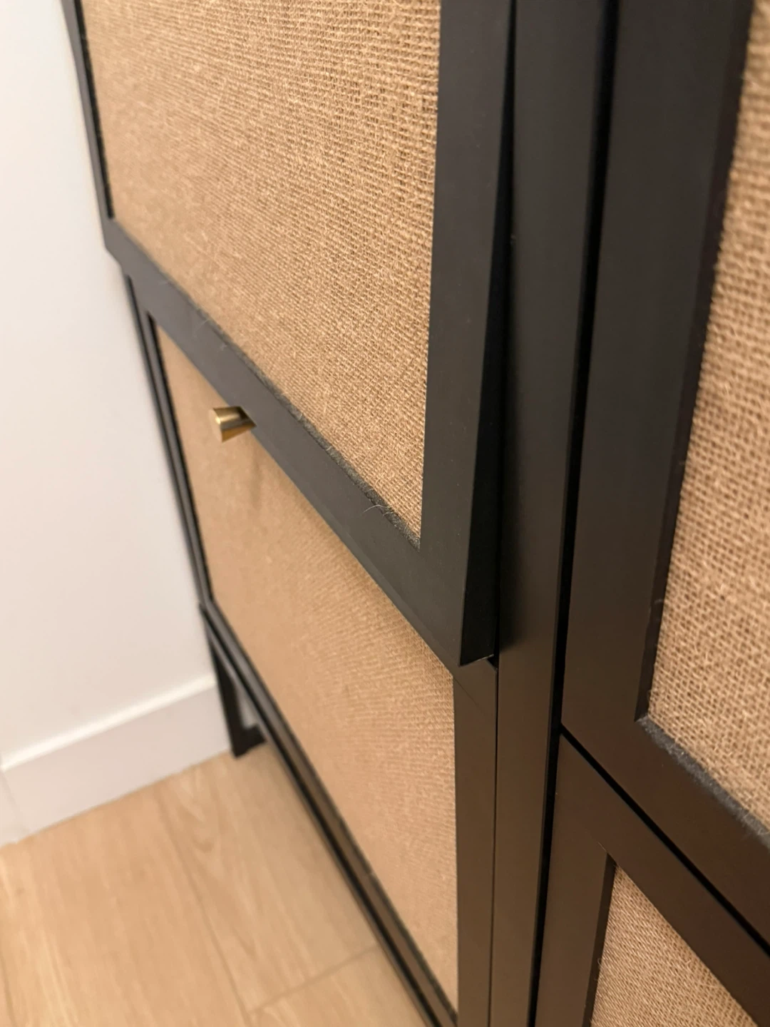 Black slim shoe cabinet, 4 flip bins, rattan look - photo 5
