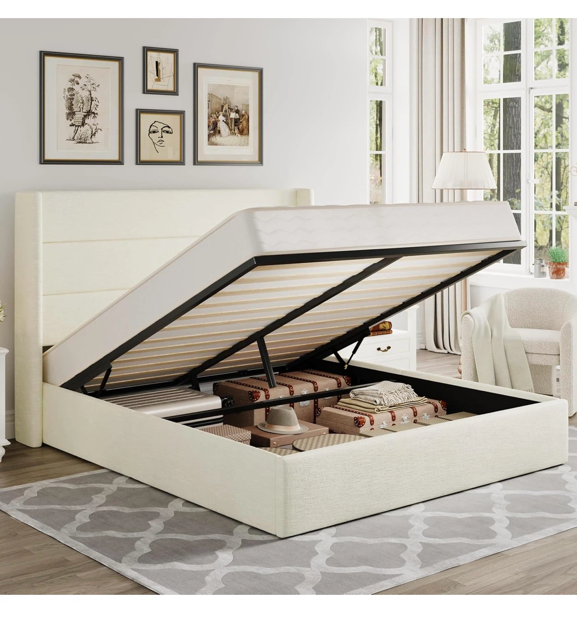 White Upholstered Storage Bed Frame