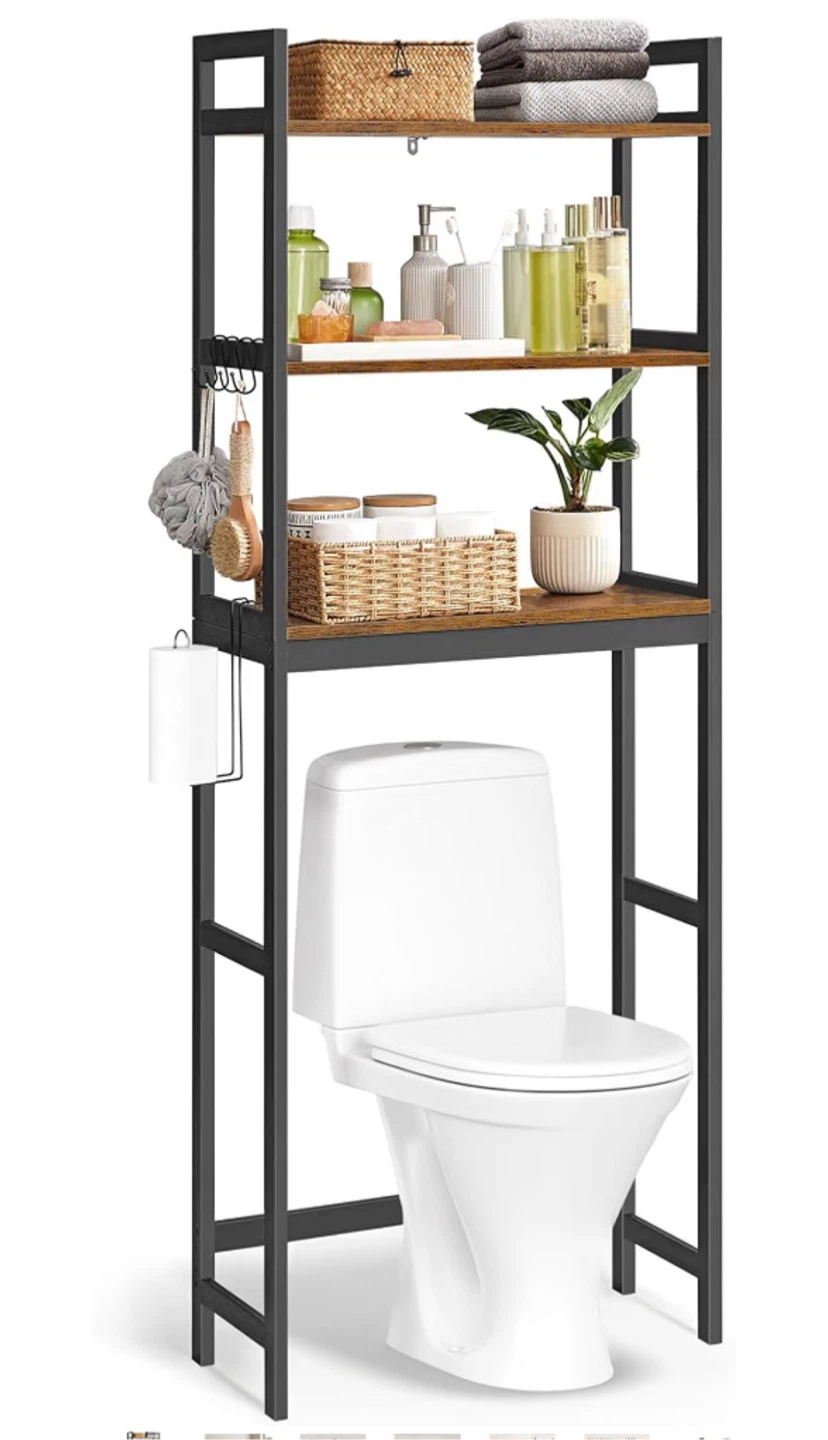 3-Tier Over Toilet Shelf – Black Metal + Woo - photo 3