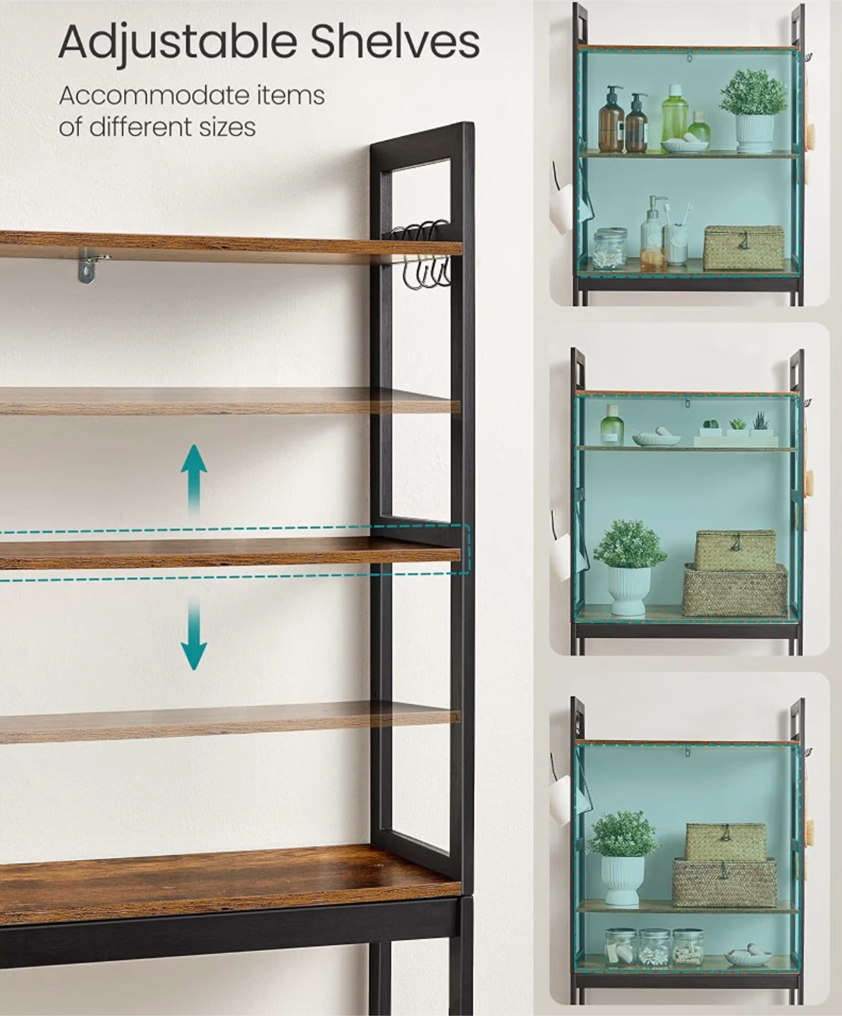 3-Tier Over Toilet Shelf – Black Metal + Woo - photo 4
