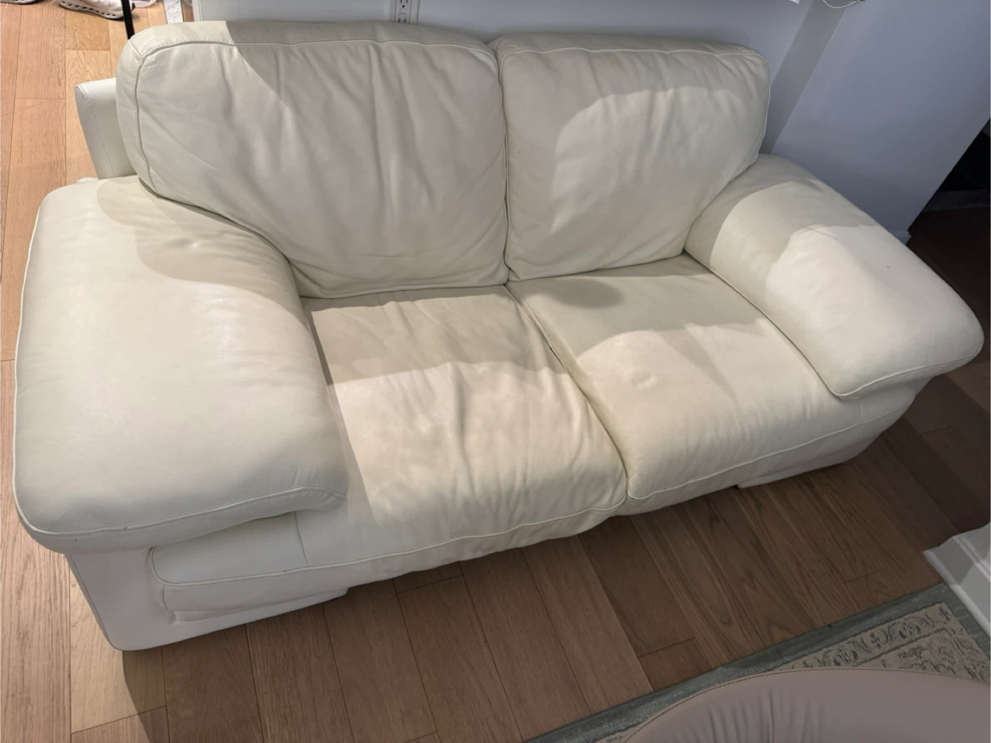 White Leather Two-Seater Sofa