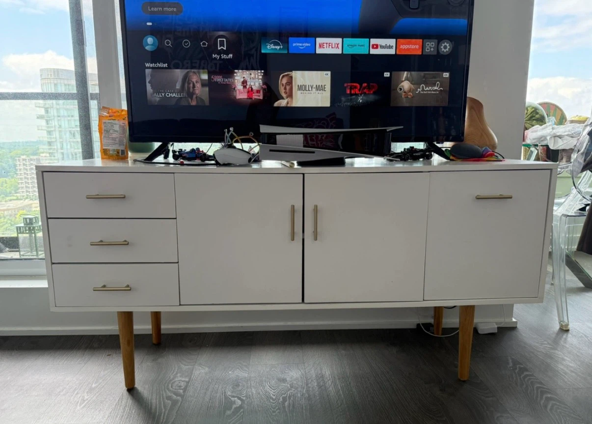 White Mid-Century Style Media Console