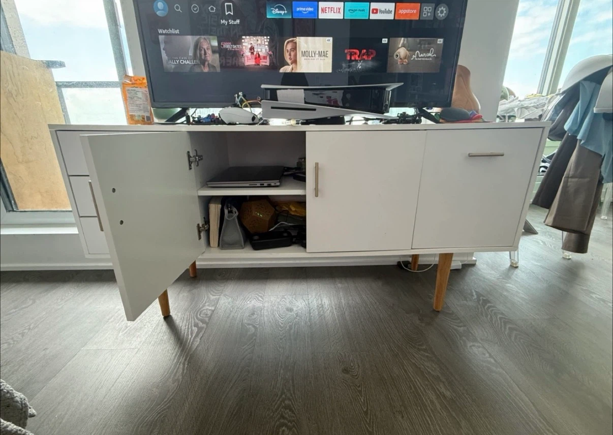 White Mid-Century Style Media Console - photo 2