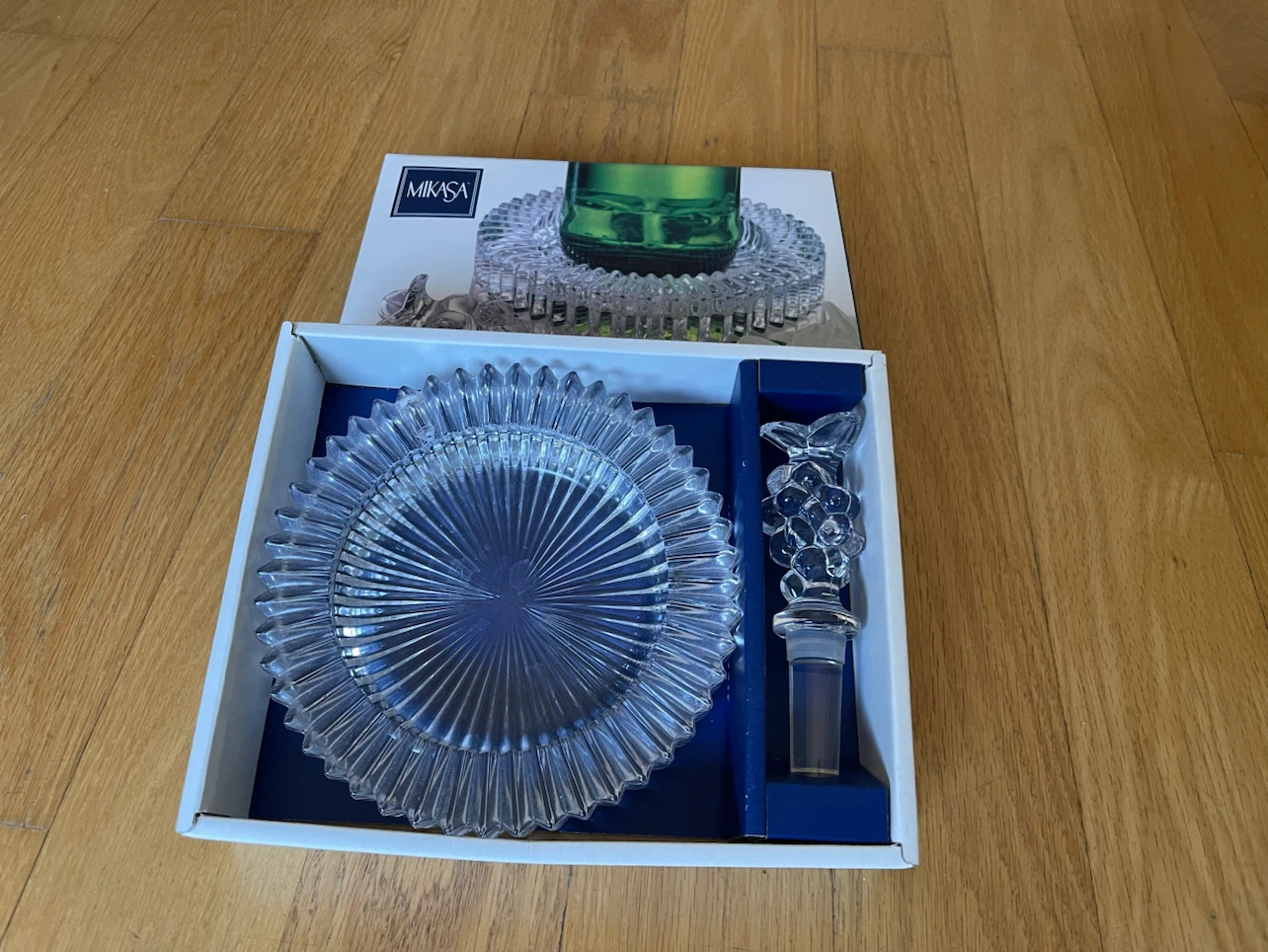Mikasa Crystal Coaster and Wine Stopper Set
