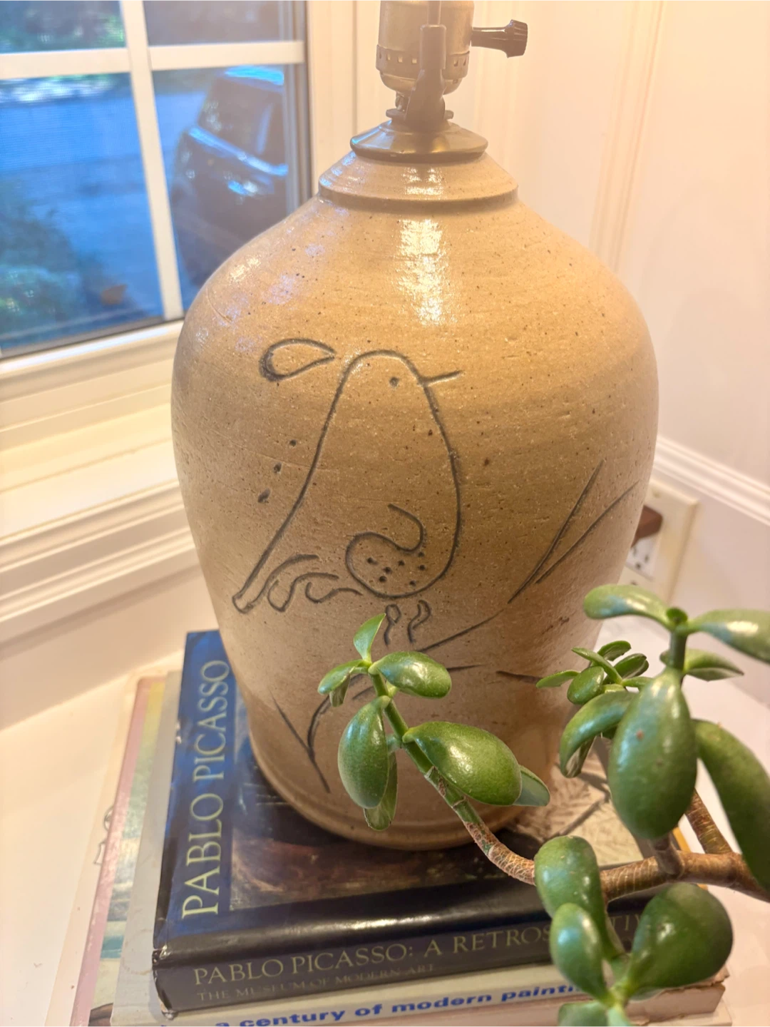 Vintage Stoneware Table Lamp with Bird Motif - photo 2