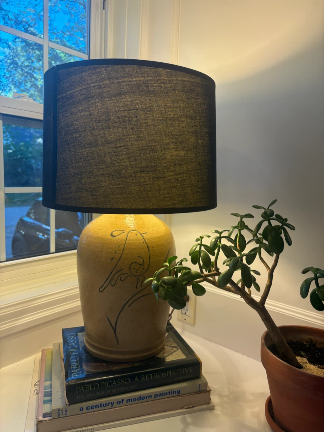 Vintage Stoneware Table Lamp with Bird Motif - photo 3