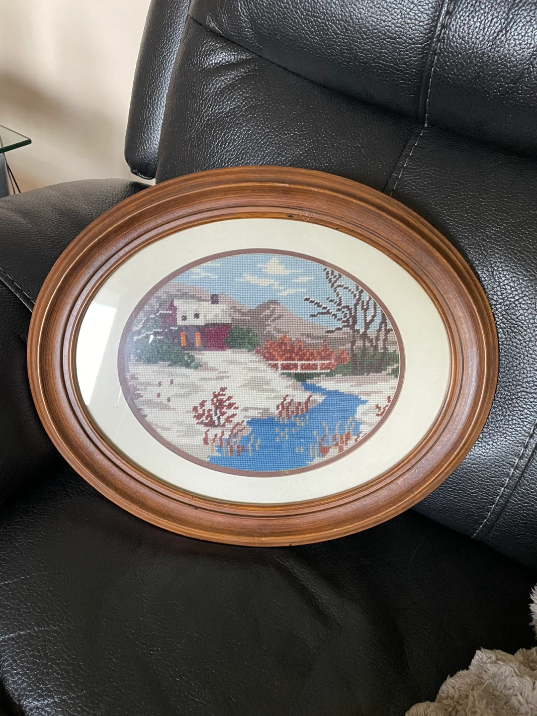 Vintage 1978 Hand-Stitched Winter Landscape Cross-Stitch