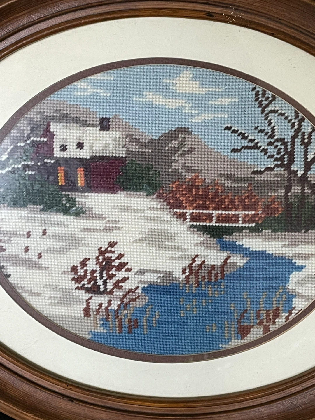 Vintage 1978 Hand-Stitched Winter Landscape Cross-Stitch - photo 2