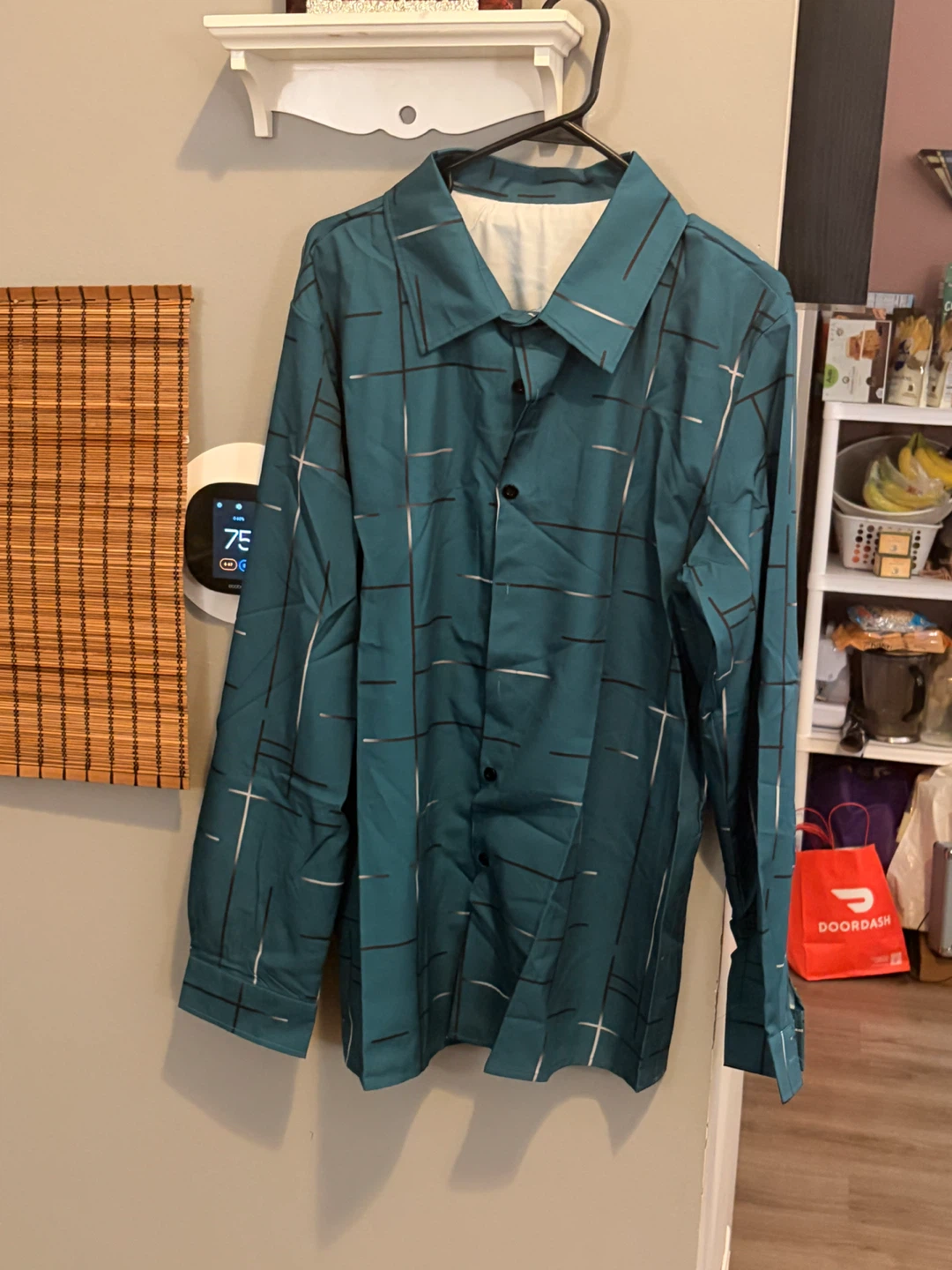 Men's Teal Grid Pattern Button-Up Dress Shirt - Size L - photo 4