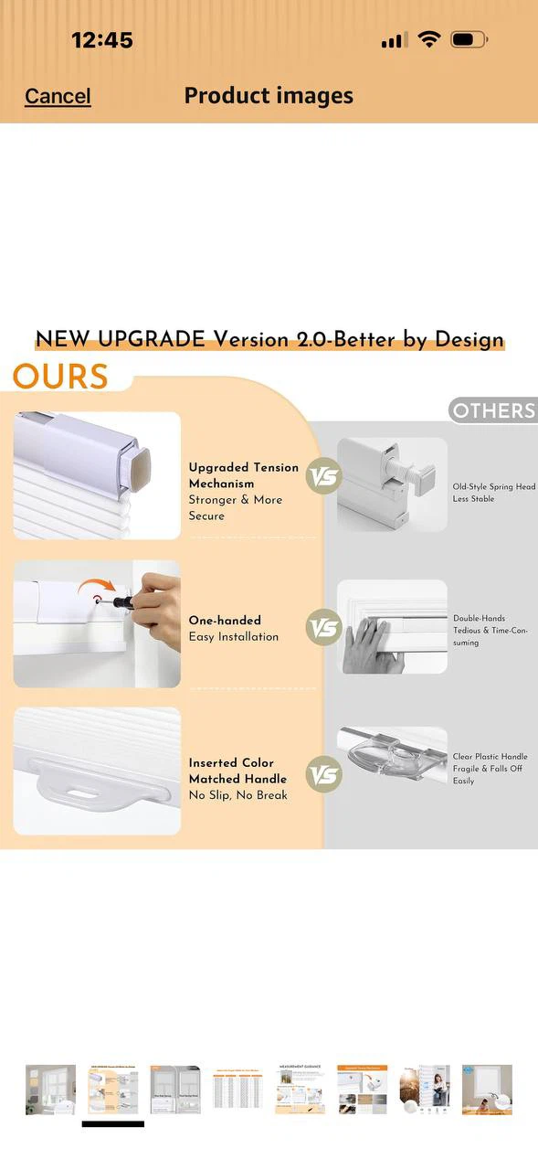 H984) Persilux No-Drill Cellular Shade 28.5” × 64” – White – New - photo 3