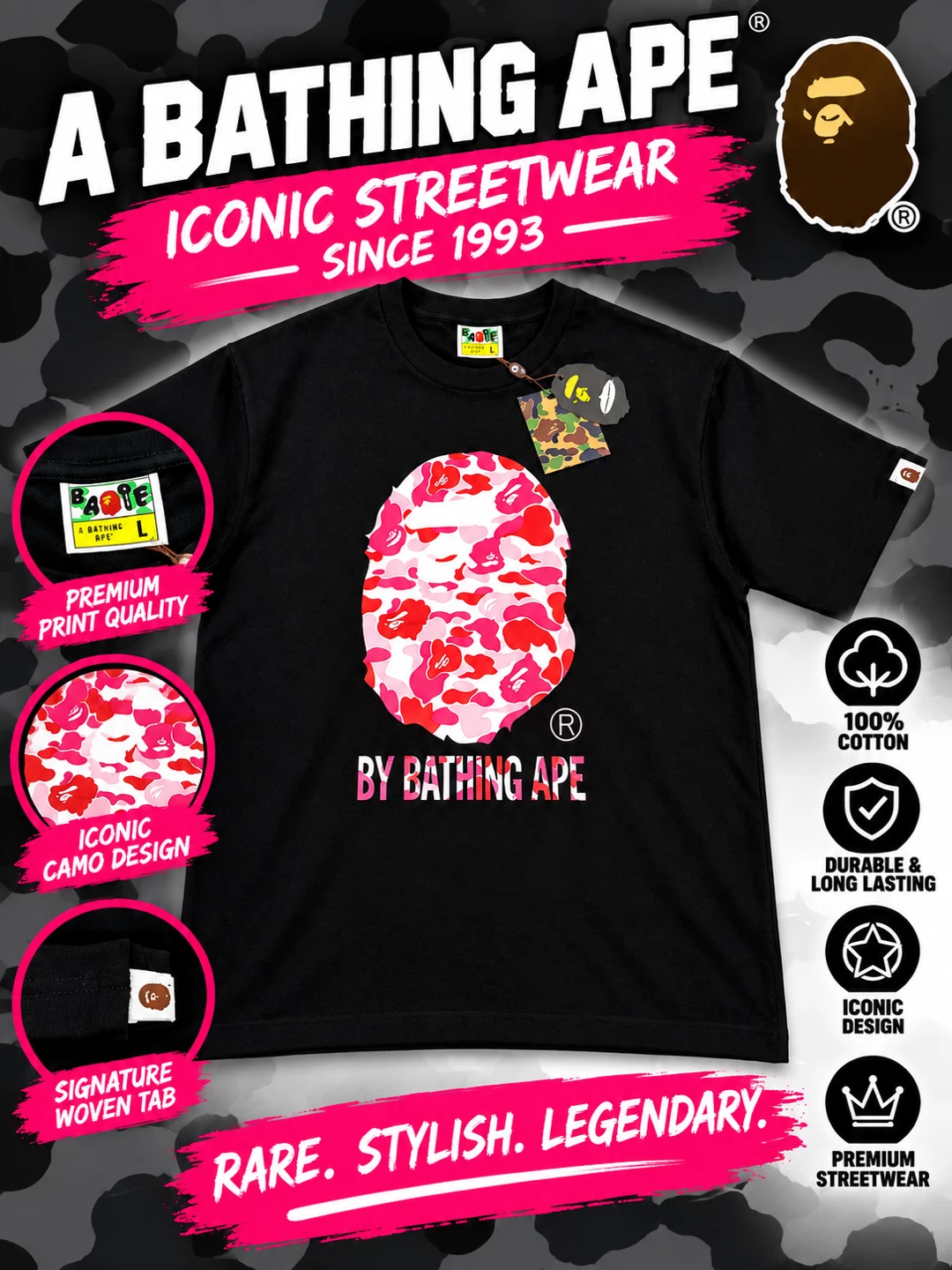 A Bathing Ape Black Graphic T-Shirt