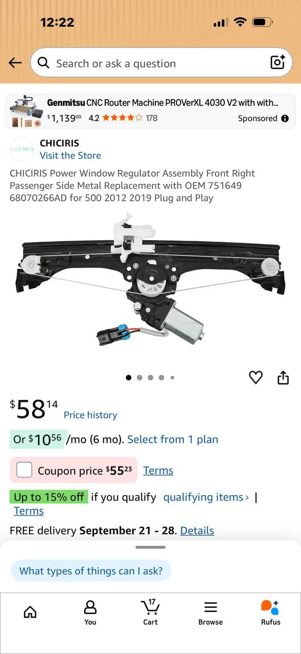 CHICIRIS Power Window Regulator with Motor – Fiat 500