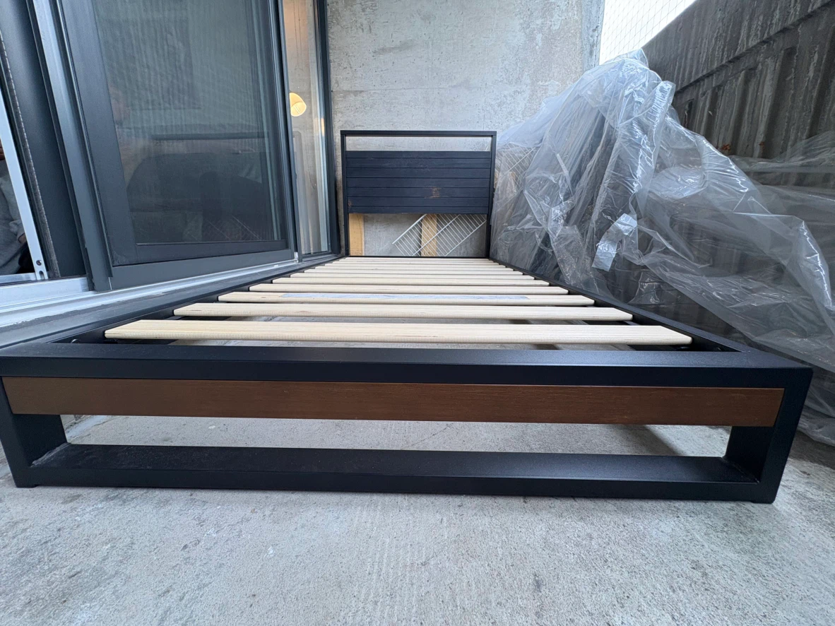 Black Metal and Wood Twin Bed Frame - photo 2