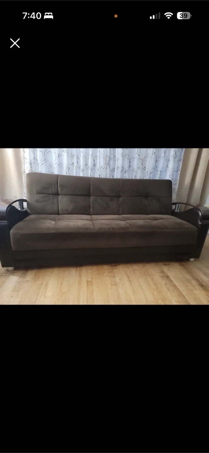 Set of Brown Futons and Glass Side Tables - photo 2