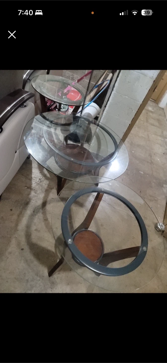Set of Brown Futons and Glass Side Tables - photo 3