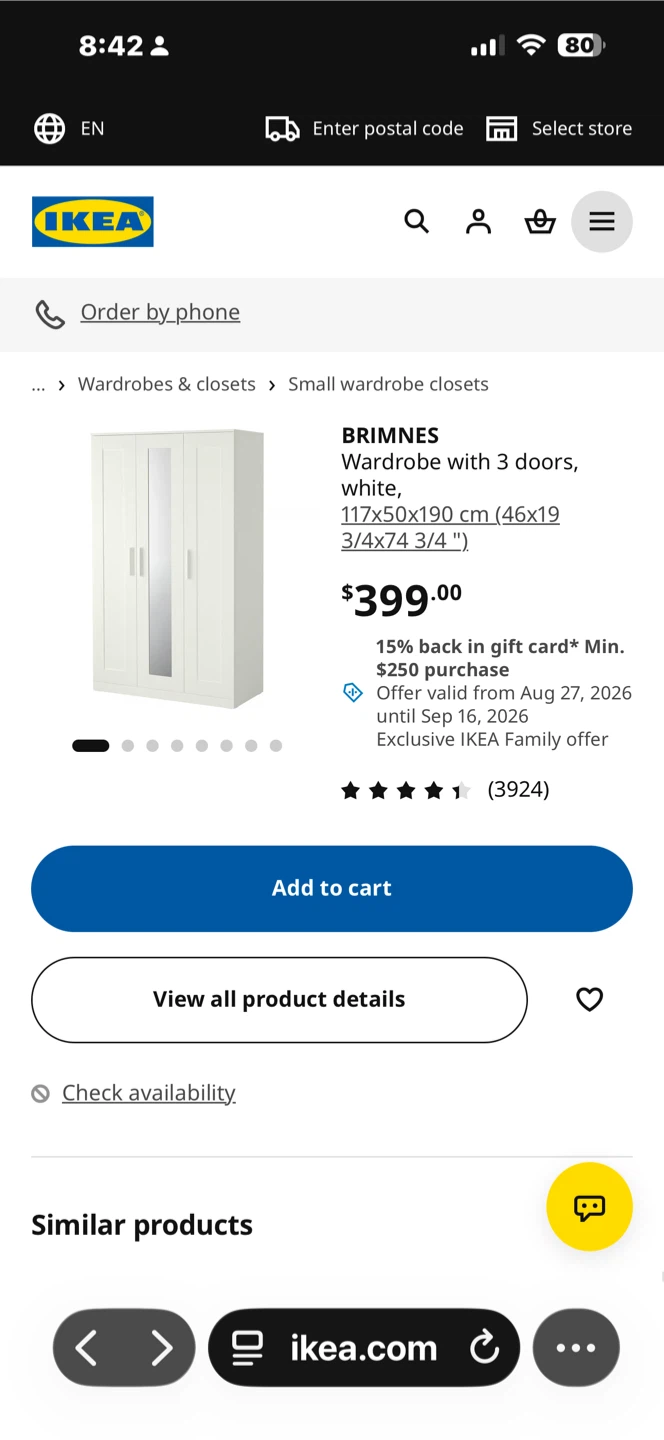 IKEA Brimnes 3-Door Wardrobe White - photo 3
