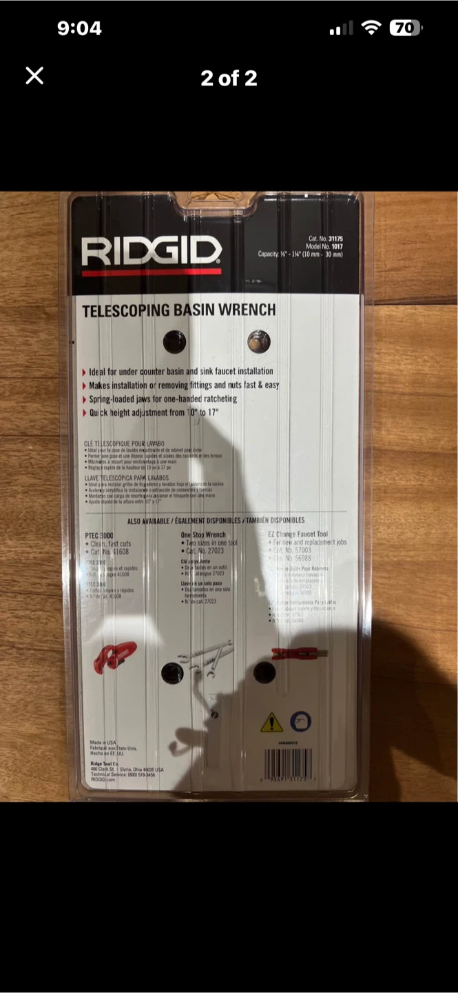 Ridgid Telescoping Basin Wrench Model 1017 - photo 2